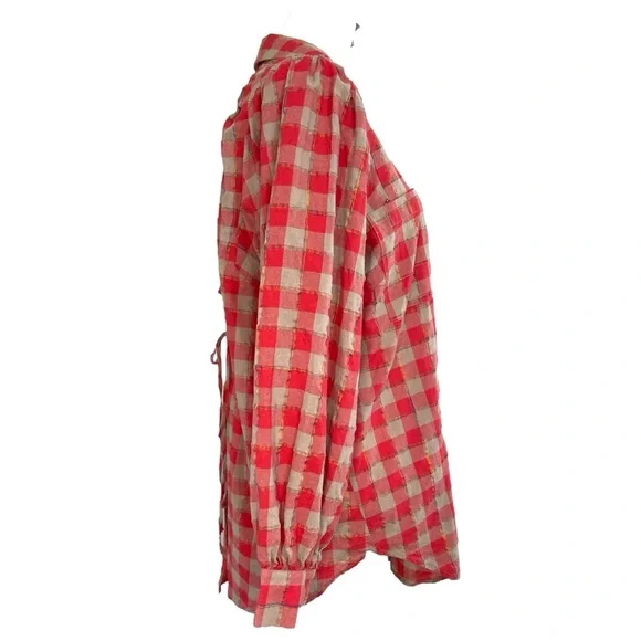 Fate Open Tie Back Top Red/Light Brown‎ Plaid Long Sleeve Size M - Picture 2 of 13